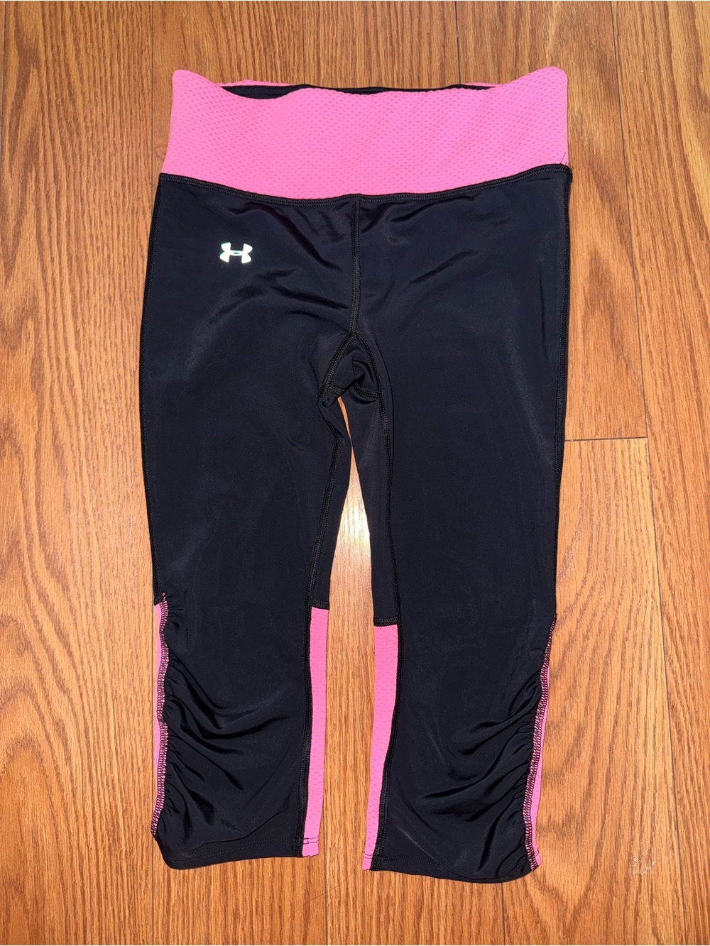 Under Armour Black Capri Leggings with Pink Waistband